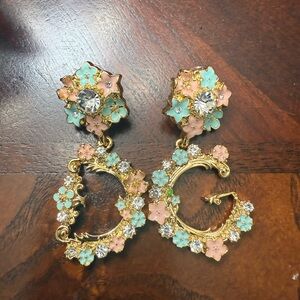 Brand new upcycled Dolce & Gabbana Floral Gold and Pastel Earrings